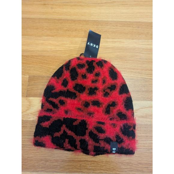 DKNY Accessories - DKNY Red Black Leopard Print Beanie NWT One Size